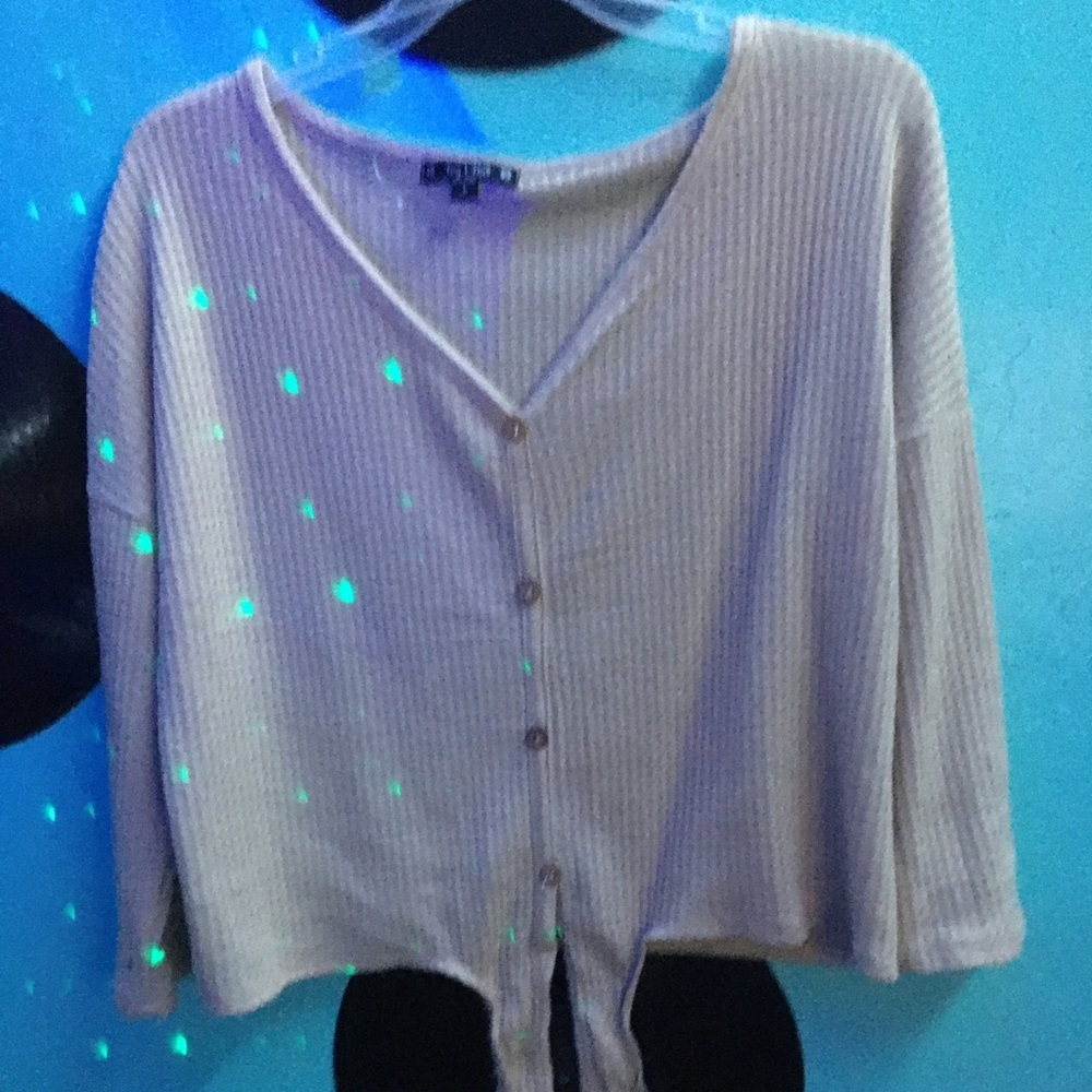 large khaki-cream colored shirt cropped /short shirt perfect for fall